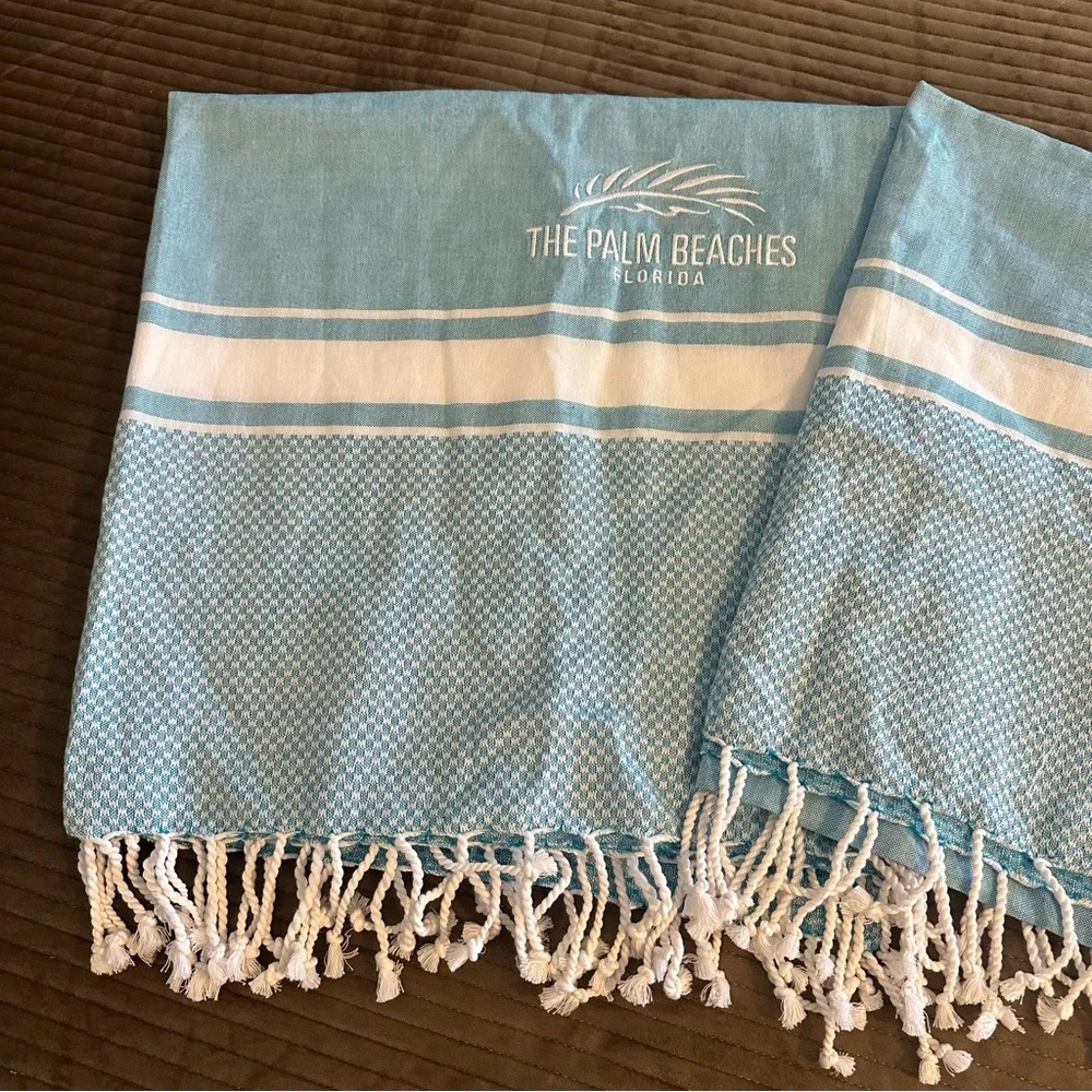 The Palm Beaches Florida Blue White Cotton Towel Set